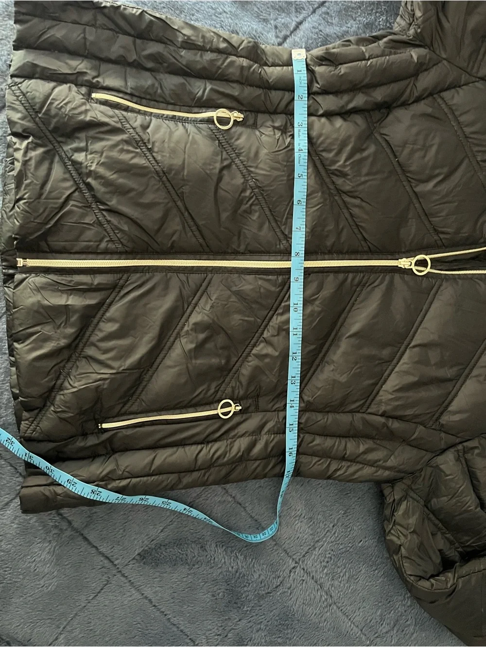 Michael Kors Black Quilted Hooded Puffer Jacket with Gold Zippers